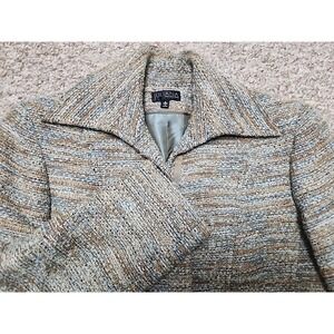 Juliana Collezione Blazer 6 Beige Teal Blue Wool Blend Tweed Boucle Pockets